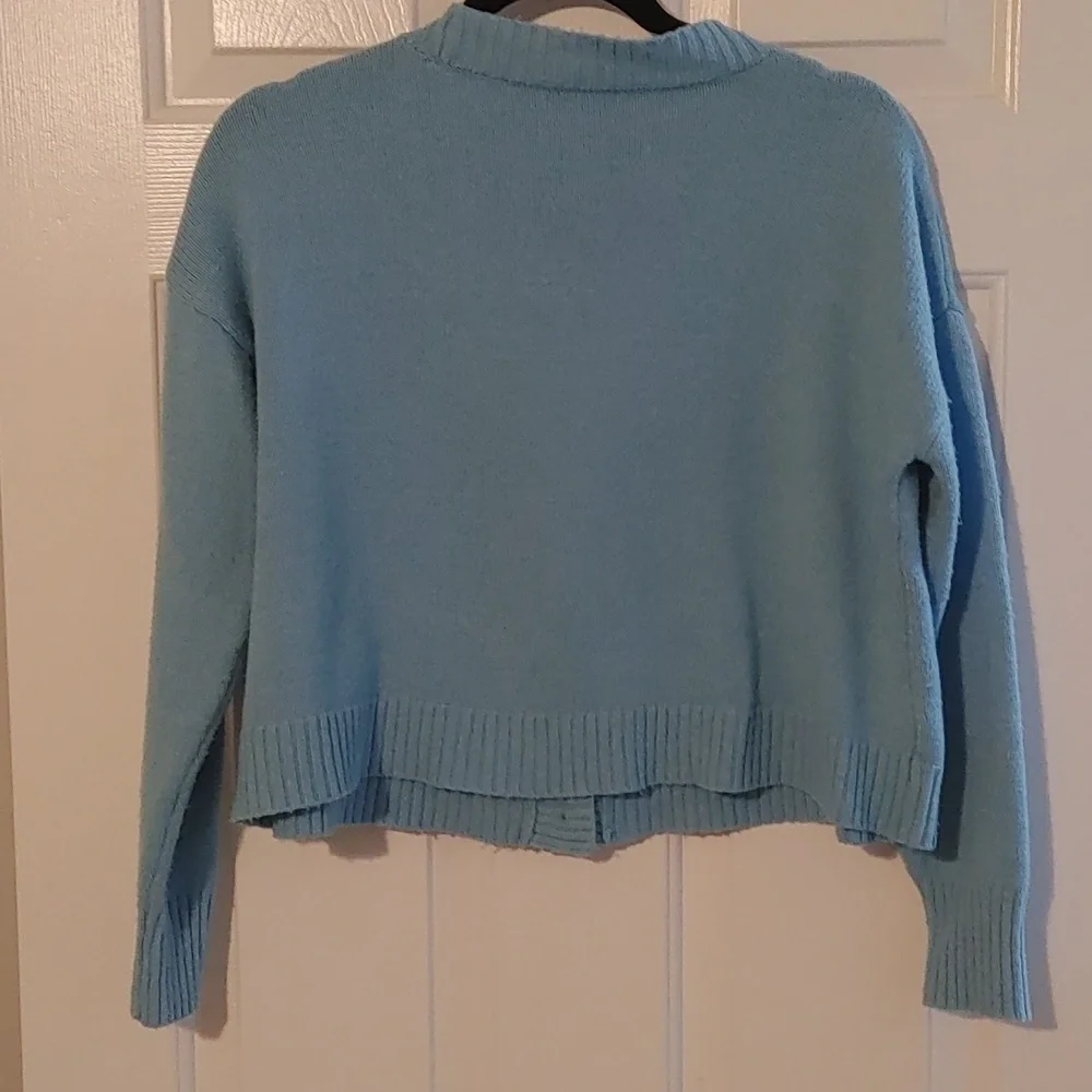 Wild Fable Cropped Knit Cardigan Sz XXS Light Blue Button-Up Oversized Y2K - Picture 5 of 6